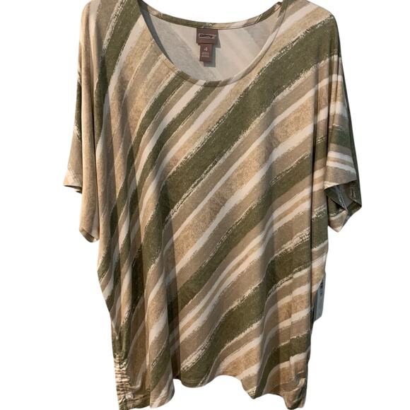 Chico's Top Women's Size 4 Boat Neck Textured Stripe Ocean Drop Liquid Knit NWT - Picture 1 of 7